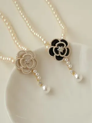 Pearl Flower Camellia Necklace Pendant 